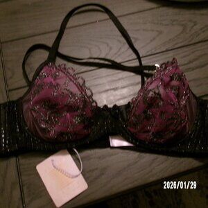 Savage x Fenty Gilded Chains Balconette Bra 38C Embroidered Mesh Purple Black